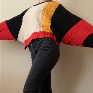 Color blocked Cable Knit Crew Neck Sweater